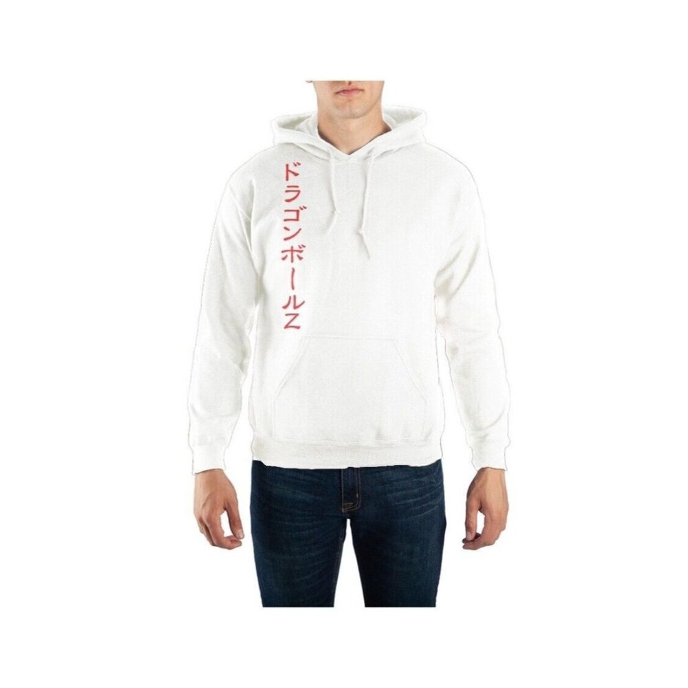Dragon Ball Z Hooded Sweatshirt, Front Pouch Pocket, Shenron Back, White- XL